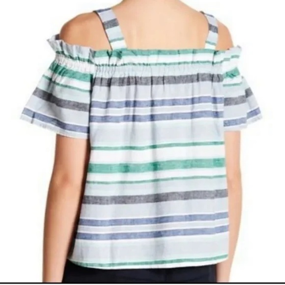 JOE FRESH STRIPED PRINT SHORT SLEEVE BLOUSE - Picture 2 of 4